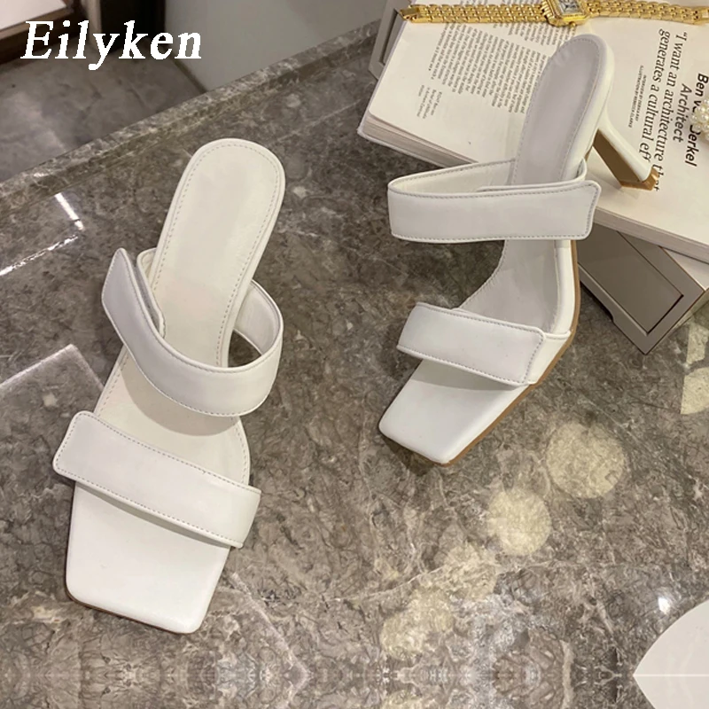 Eilyken женские модные тапки из кожи пу Женские шлепанцы без задника с открытыми