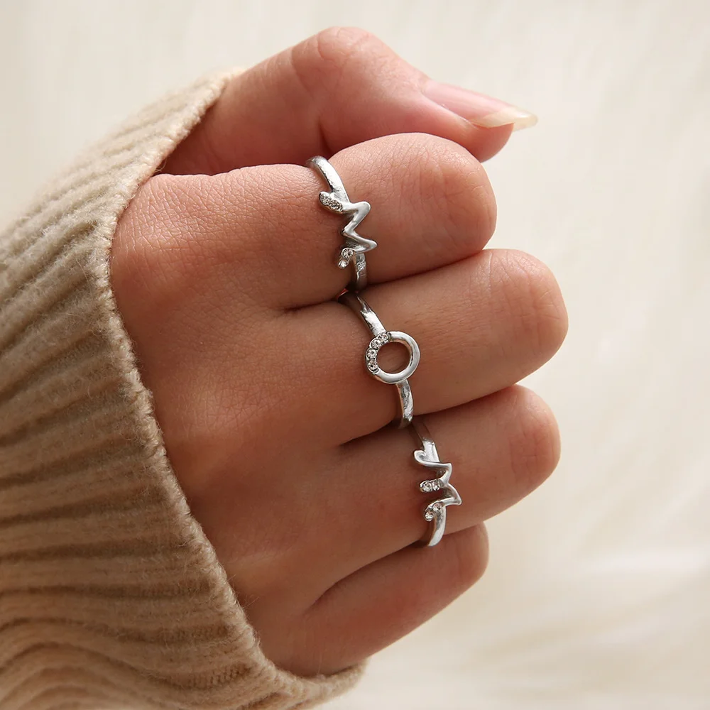

Shining Rhinestone Mosaic 26 Letters A-Z Initial Ring New Fashion Opening Cuff Ring For Women Charm Jewelry Gift
