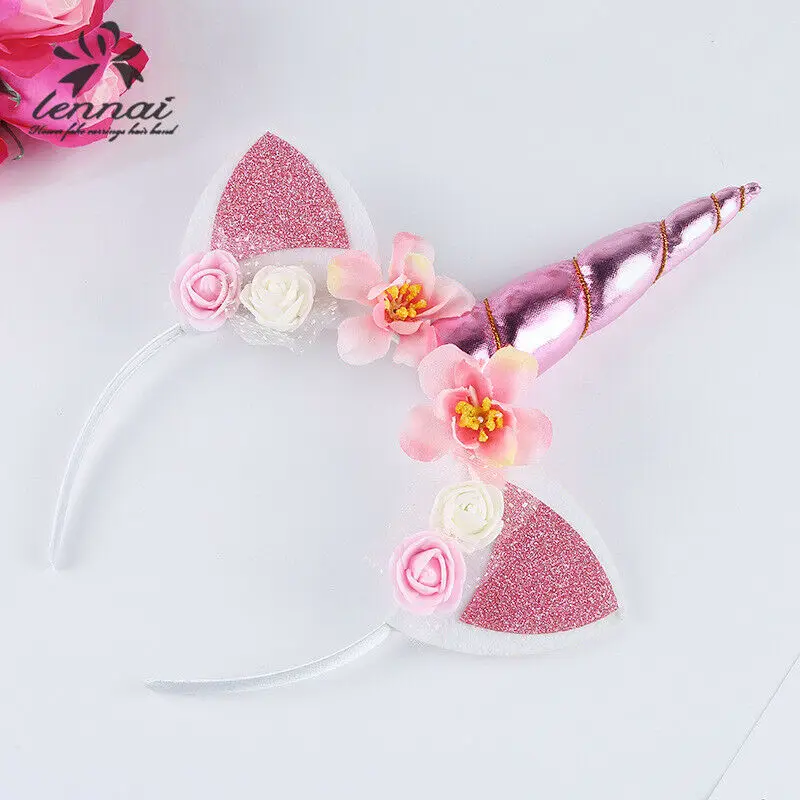 Волшебный Рог единорога шелка с цветочным рисунком головы вечерние Повязка на