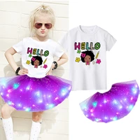 2021 kids girls dress sets party casual dress black african curly hair girls short sleeve printed t shirtskirthairpin suit