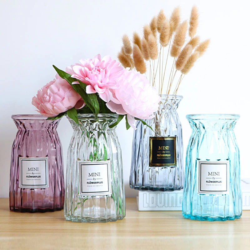 Высокое качество цветные прозрачная стеклянная ваза для украшения дома