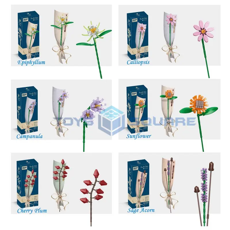 

The Carnation Rose Flowers Bouquet Model Building Blocks MOC Bricks Set With Action Figures Gifts Educational Toys For Children