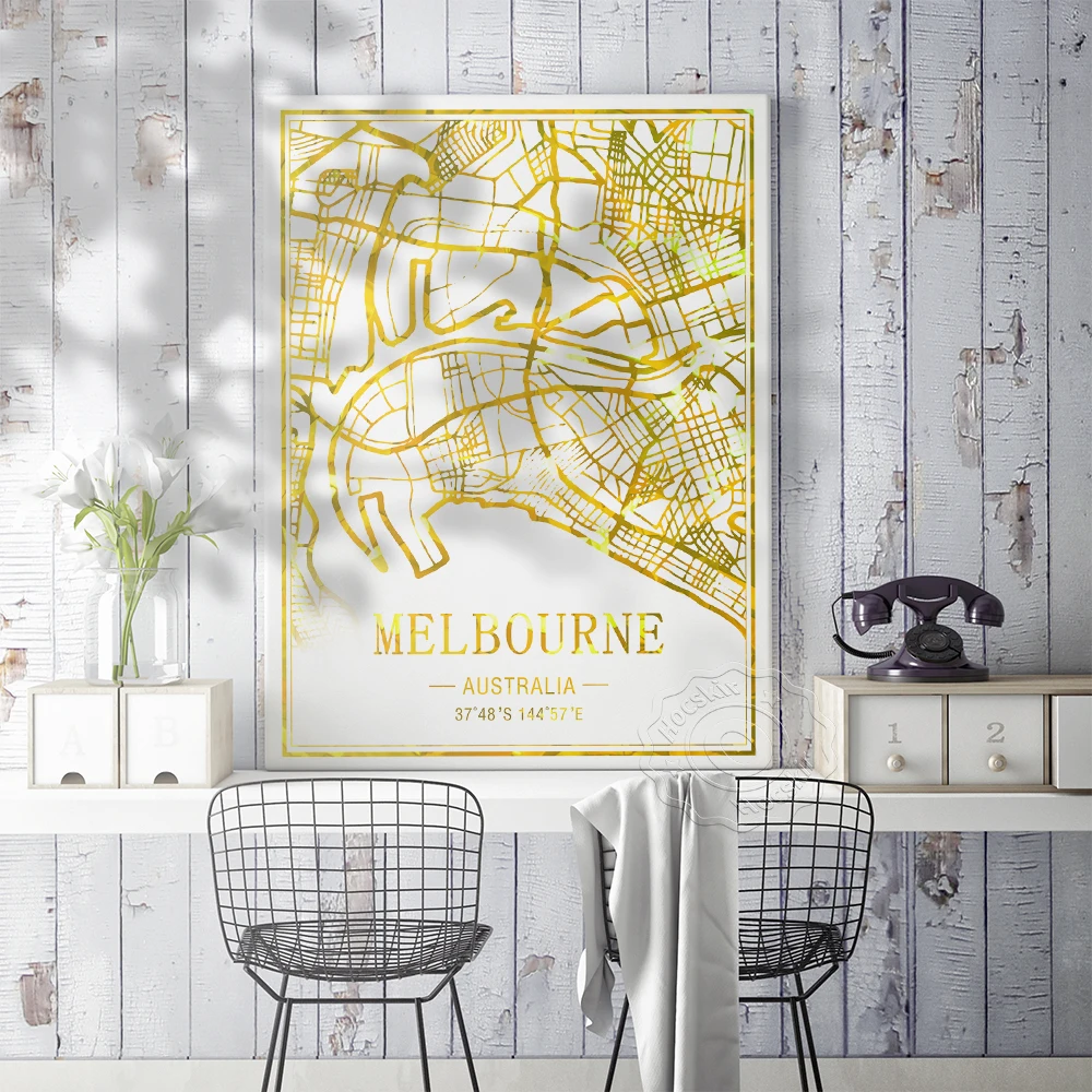 Мельбурн Австралия художественная карта плакат город Тавель линий принты