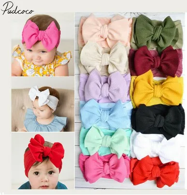 

2019 Baby Accessories Infant Baby Girl Cute Bow Headband Newborn Solid Headwear Headdress Nylon Elastic Hair Band Gifts Props