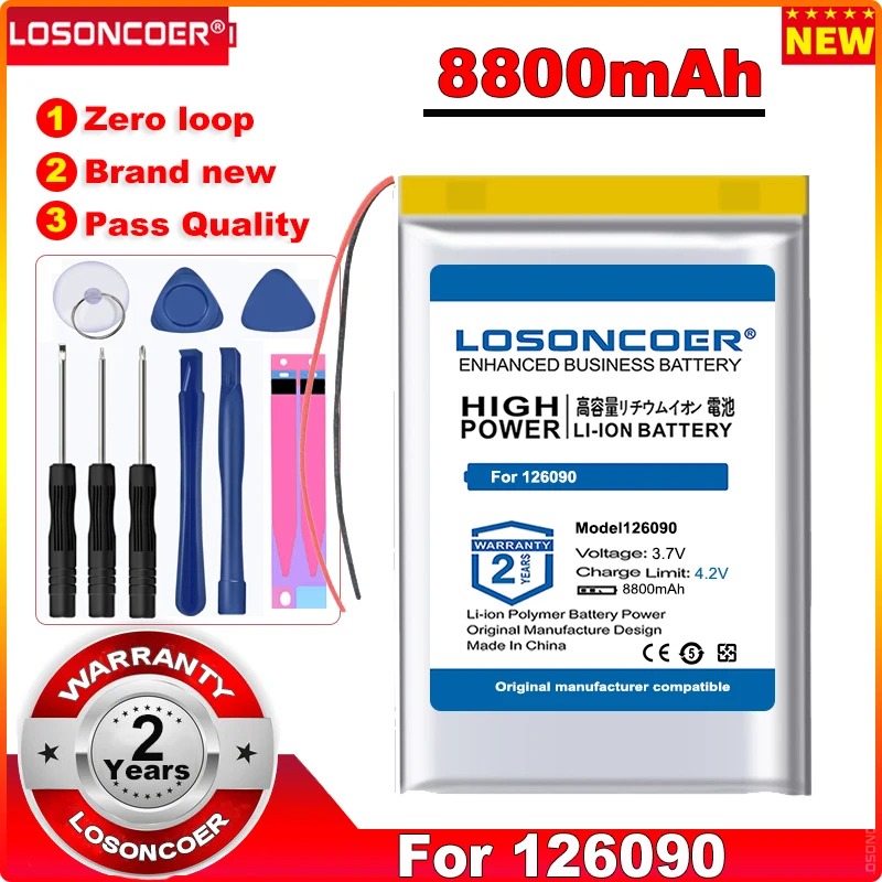 

LOSONCOER 0 Cycle 100% New 8800mAh 126090 Battery for DIY mobile emergency power charging treasure Recorder Devices Batteries