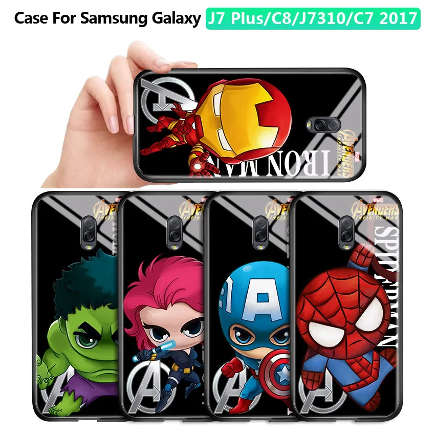 Чехол глянцевый из закаленного стекла для Samsung Galaxy J7 Plus C8 J7310 C7 2017 с героями