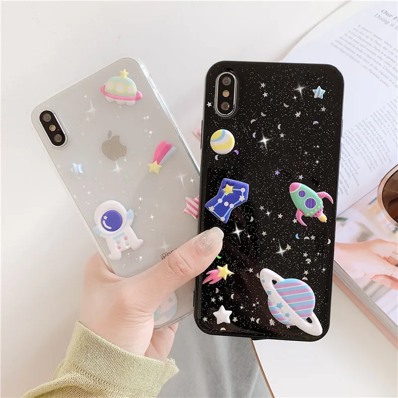 3D Блестящий чехол с Луной для iPhone X XR XS MAX роскошный силиконовый матовый