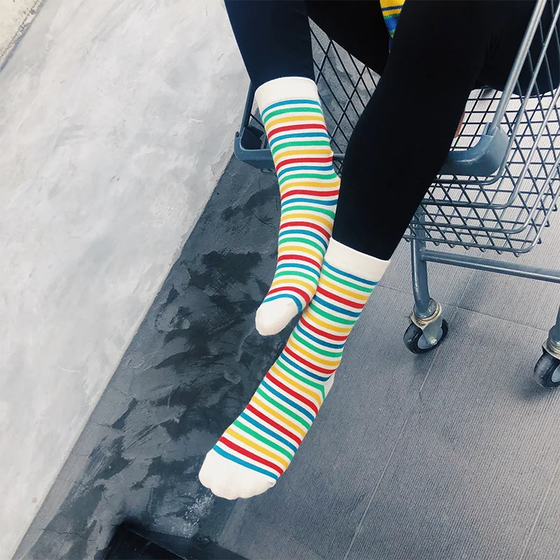 SP & CITY винтажные женские носки в радужную полоску Повседневные высокие Harajuku