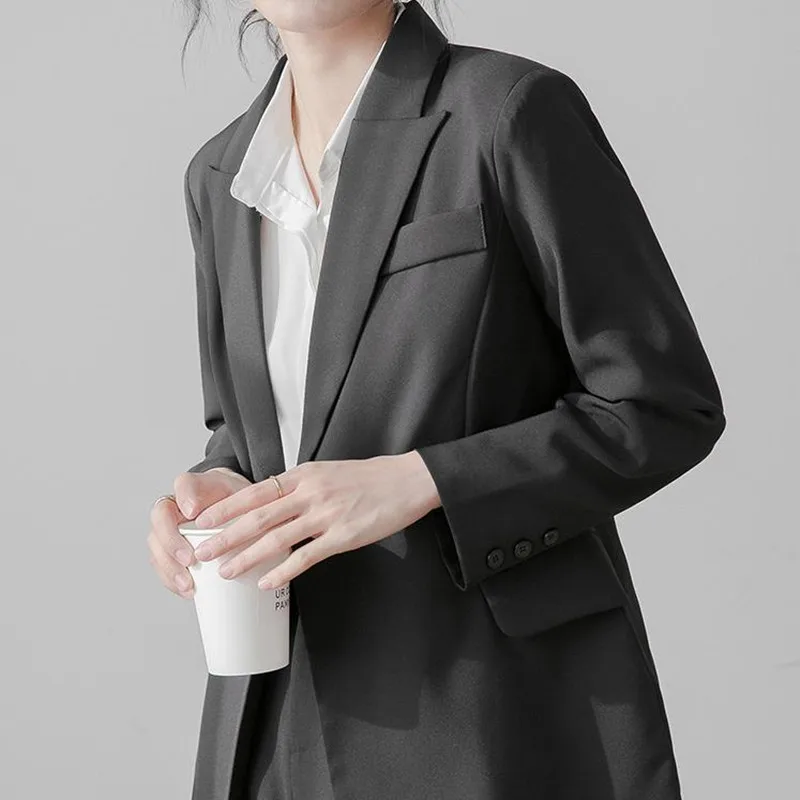 

HziriP OL Elegant Casual Formal Professional Blazer Jacket 2021 New Spring Fall Minimalist Notched Women Blazers Loose Suit Coat