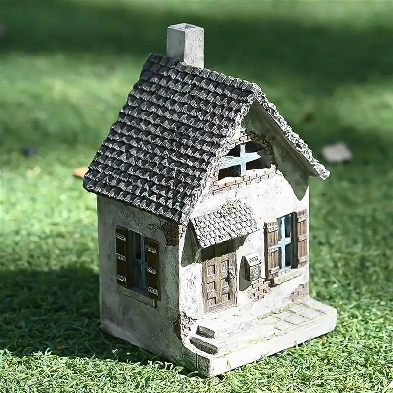 

Realistic Garden House Status Waterproof Resin Cottage Ornament Compact Fade Resistant Cottages Decor For Office Indoor Backyard