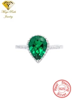 created emerald real echt 925 sterling silver party ring for women pear drop shape imitation green gemstone cute female gifts