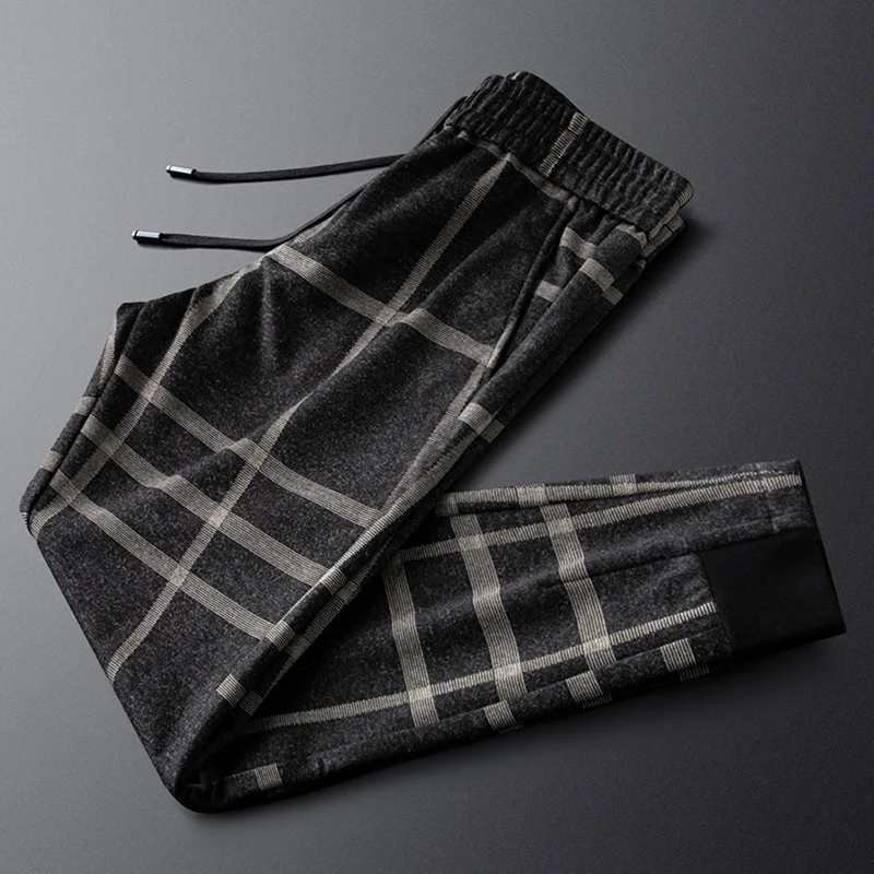Quality sanded craft plaid casual pants men's autumn texture comfortable men's knitted sports pants