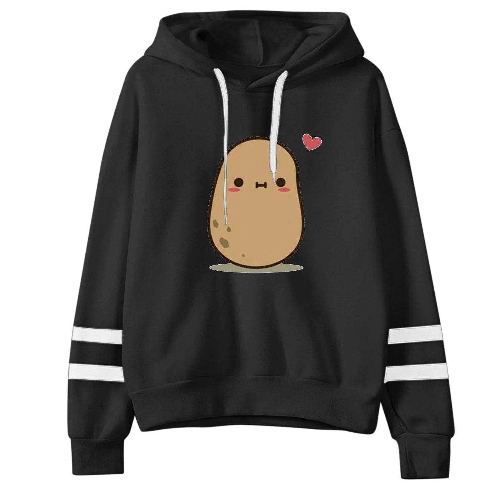 

Girl's Hoodies Cute Potato Printed Fashion Women Casual Loose Striped Long Sleeve Striped Print Sweatshirt Tops Blouse Moletom