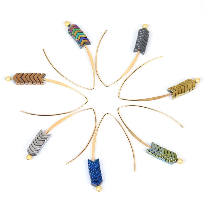 Модные богемные серьги 2020 золотые медные V образные со стрелками из гематита