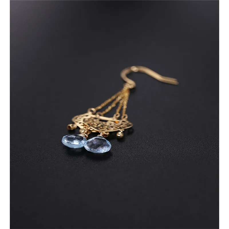 Женские серьги с голубым топазом DAIMI из натурального желтого золота 18 К