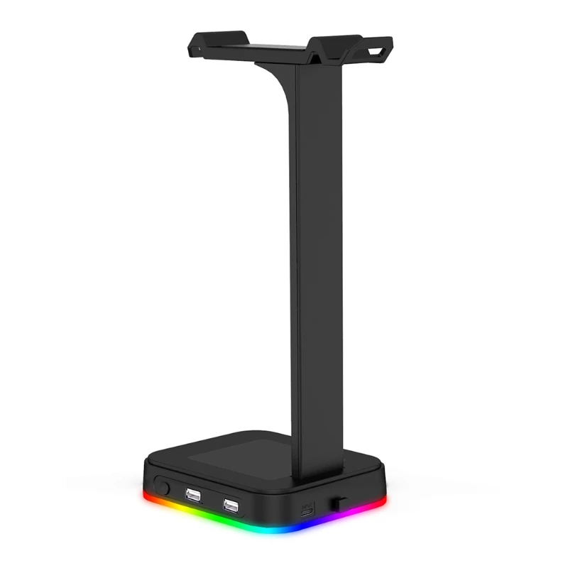 

Dual Headphone Stand 4 in1 RGB Desk Gaming Headphone Stand with 2 USB Charger Rgb Colors Perfect Desktop Accessory