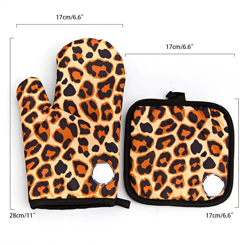 

Insulation Leopard Print Kitchen Gloves Thickened Microwave Oven Gloves Anti-Scalding High Temperature Oven For Baking Supplies