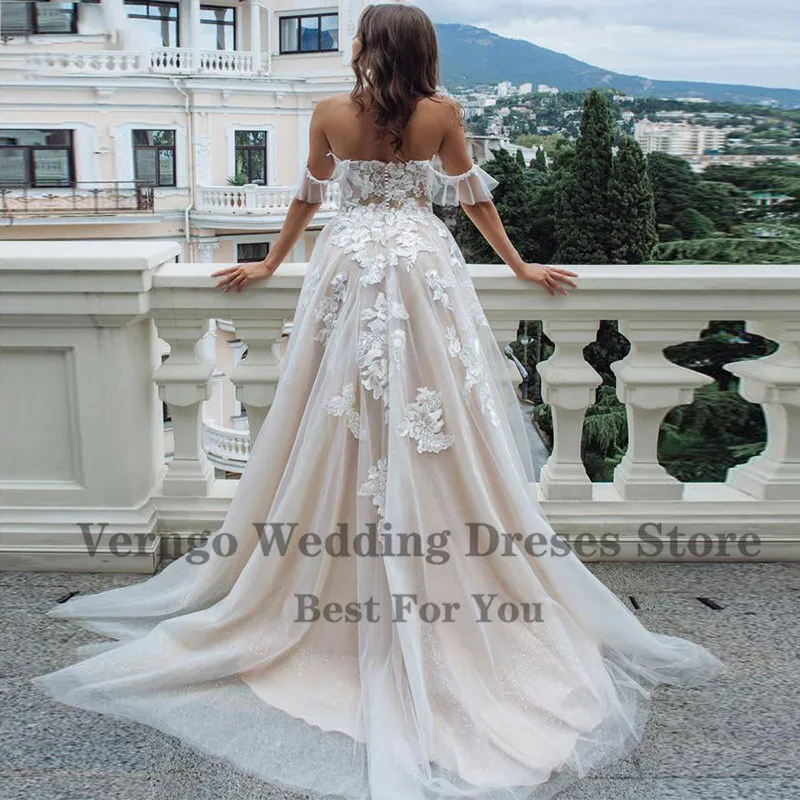 Пикантное свадебное платье Verngo с открытыми плечами пляжные кружевные тюлевые