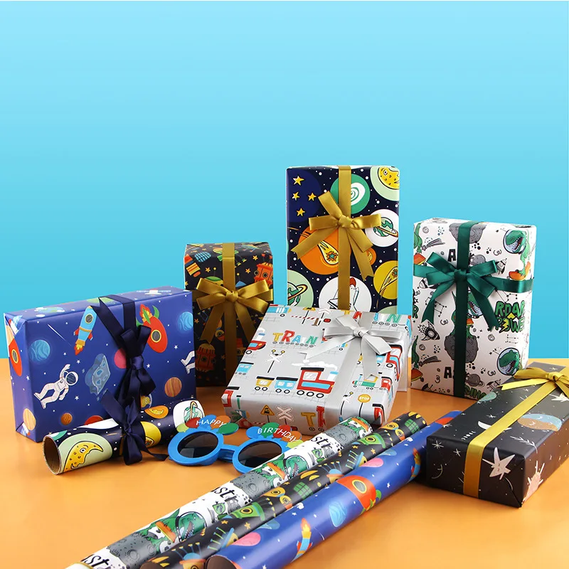 

12PCS Creative Cartoon Children's Day Gift Wrapping Paper Toy Astronaut Star Exploration Gift Packaging Materials Craft Paper