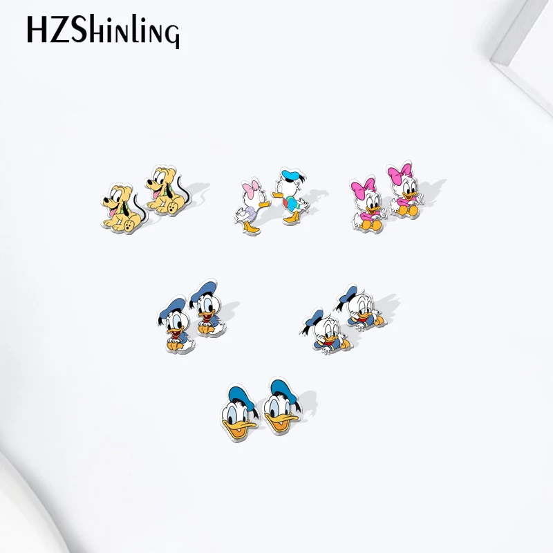 Акриловые серьги-гвоздики с героями мультфильмов Дональд Дак | Украшения и