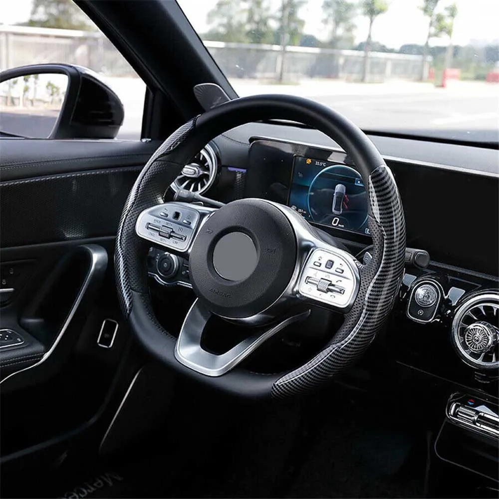 

Steering Wheel Leather Car Carbon Fiber Look Steering Wheel Sport Drift Wheel With Embroidery Pattern