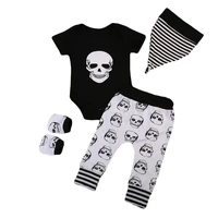 baby boy 4pcs clothes set skull printed bodysuit romper pants hat gloves 0 18m newborn infant toddler spring fall casual outfit