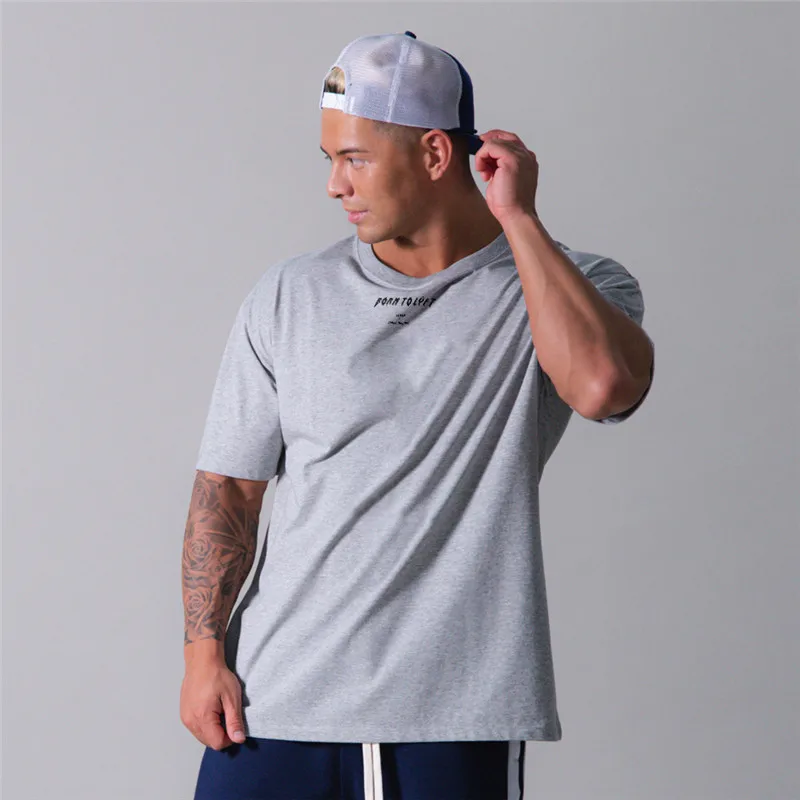 

2021 Short Sleeve Cotton Gym Shirt Men Sport Fitness Muscle Sportswear Casual T Shirts Workout Shirts Gym Men fashion Shirt