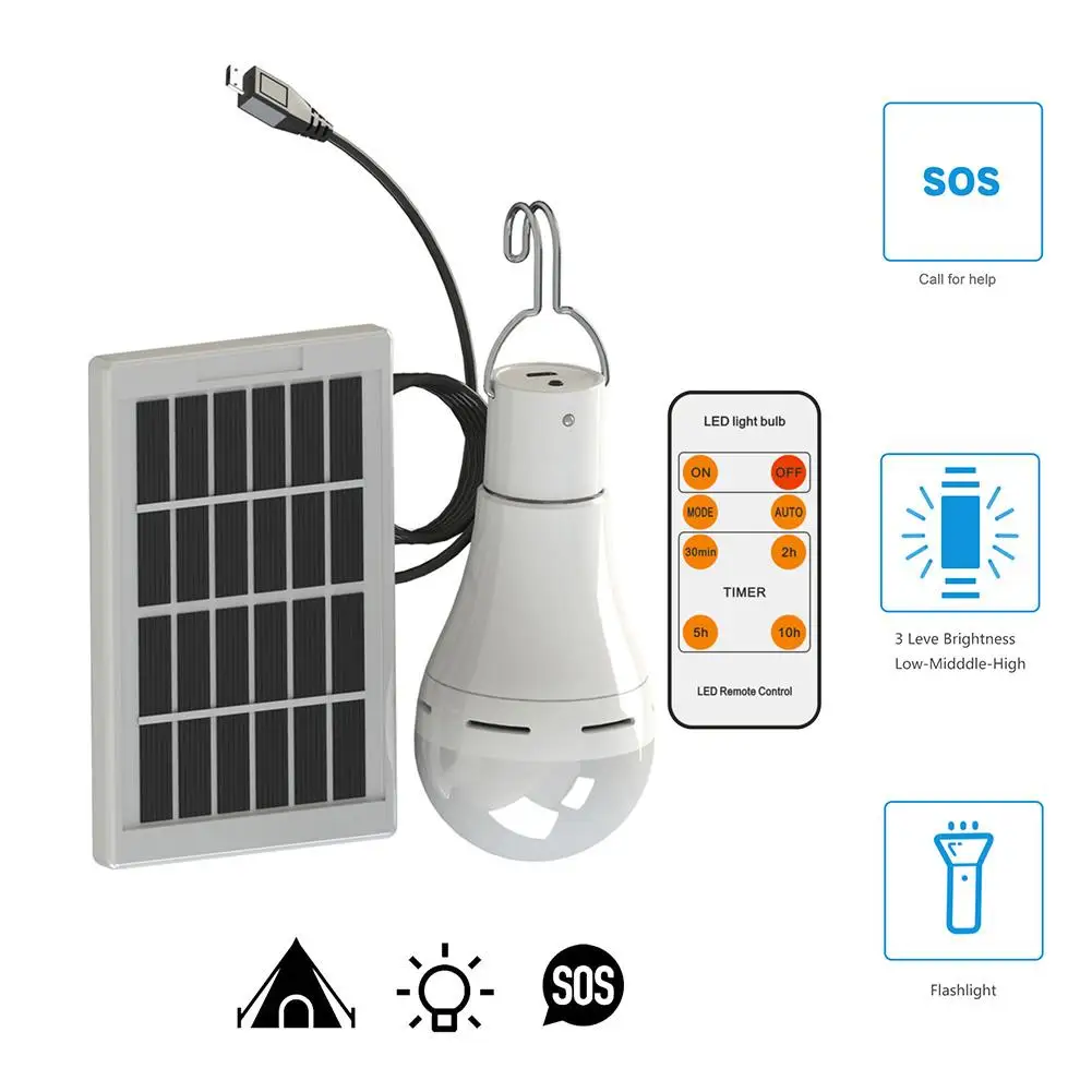 

5 Modes 20 COB LED Solar Light Bulb Portable hang lamp USB Rechargeable Energy Bulb Lamp for Outdoor Camping Solar Tent Lamp