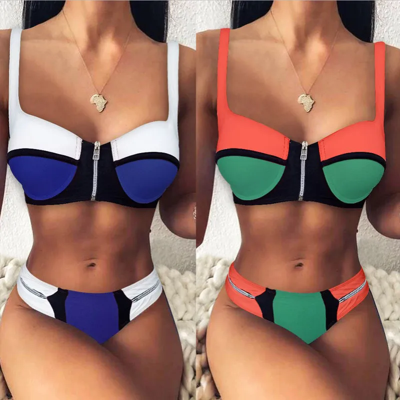 

Plus Size Women's Swimwear 2021 New Sexy Solid Color Separate Swimsuit Lady Push Up Bikini Set Fashion Swimming Bathing Suit