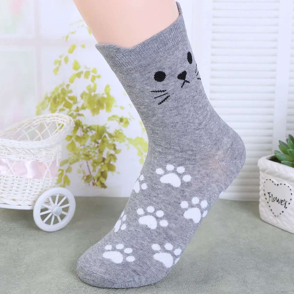 5 пар женские забавные Теплые осенние короткие носки с забавным котом новинка