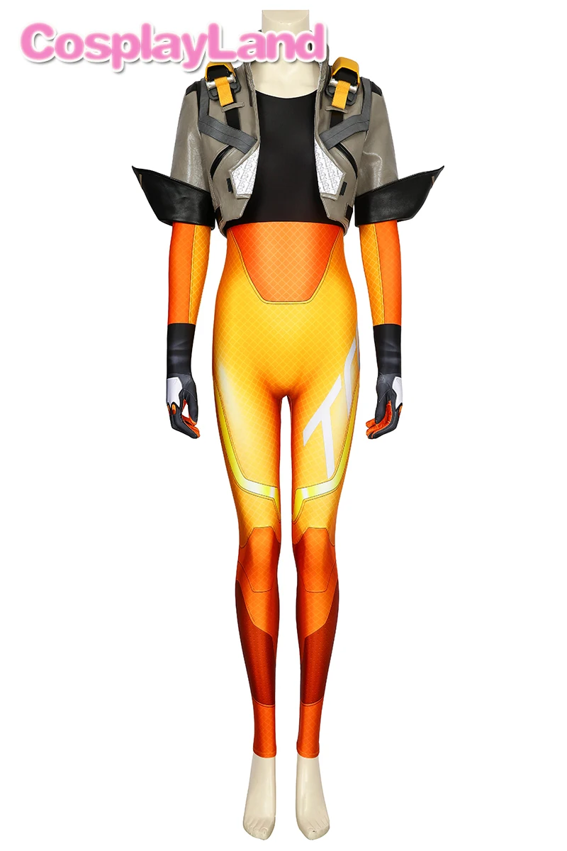 Game OW2 Lena Oxton Tracer Cosplay Outfit Soldier 76 Halloween Costumes with Jumpsuit Shoes Glasses LED Light Chest Back Props