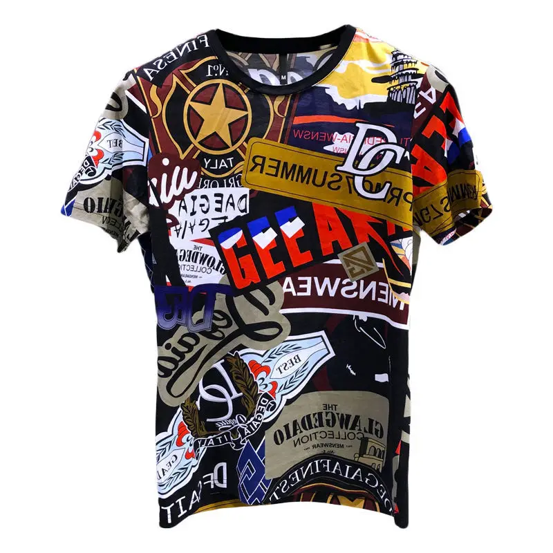 

2021 summer fashion personality letter slim round neck handsome multi-standard printed short sleeve t-shirt men