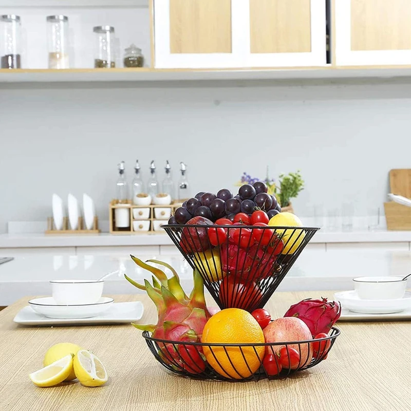 

Creative Modern 2-Layers Metal Storage Display Stand Bowl Kitchen Fruit Basket Elegant Home Living Room Decoration