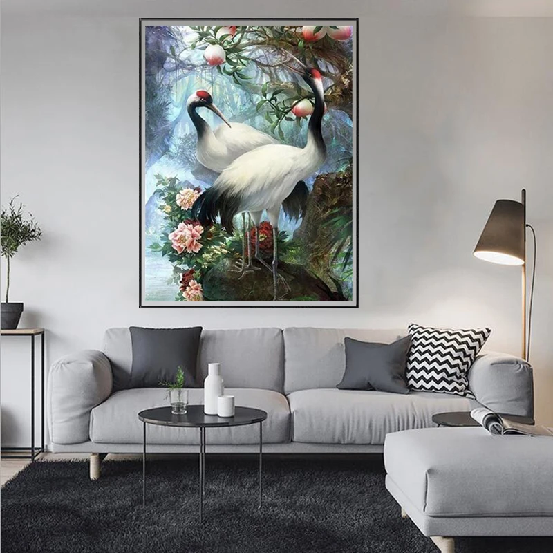 Meian Diamond Painting Stitch Red-crowned crane &amp Tree 5D Embroidery Sale Flower DIY Full Round Daimond Mosaic | Дом и сад