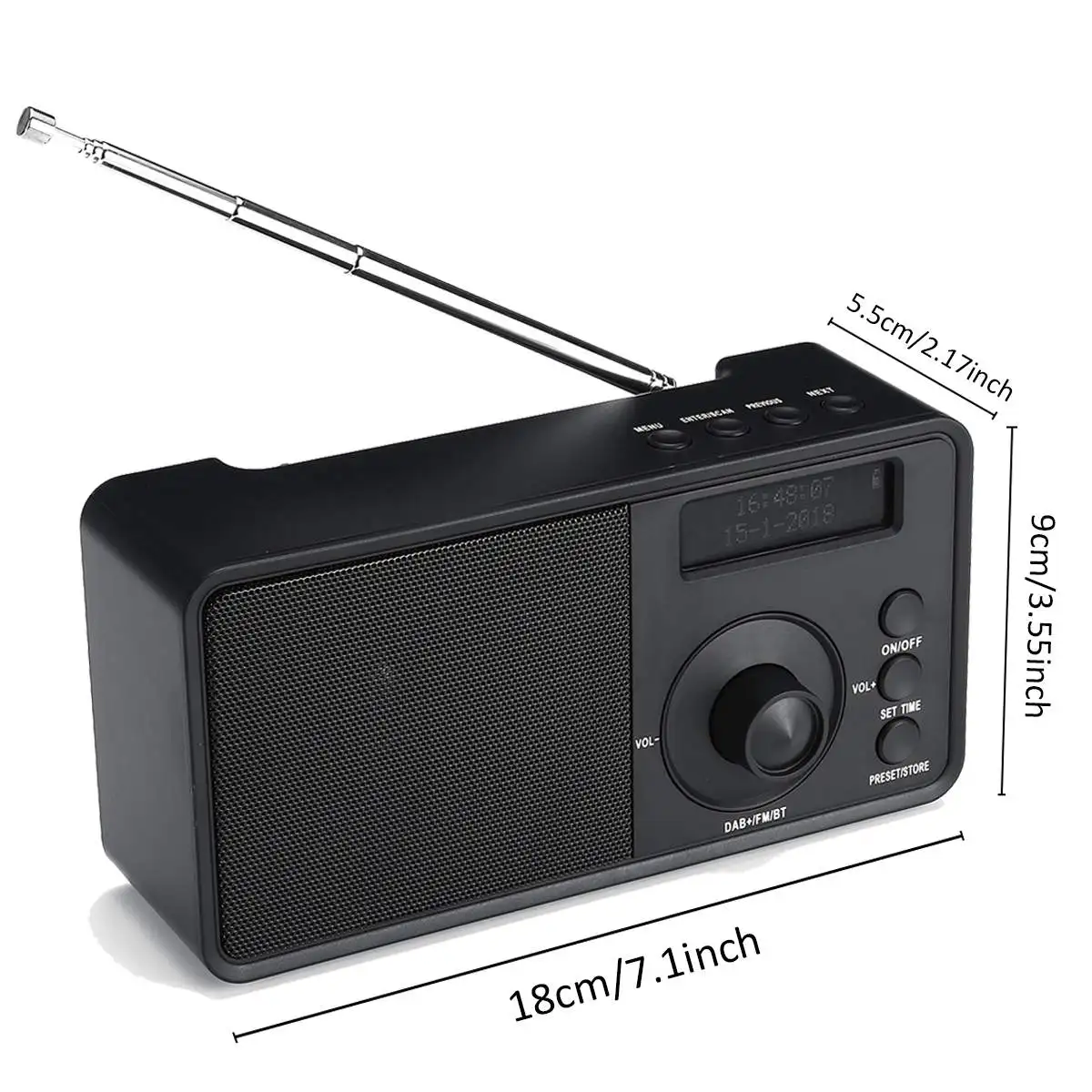 

Portable DAB DAB+FM Digital Radio Player Receiver Handheld bluetooth Mini Music Stereo Radio Speaker Support AUX LCD Alarm Clock