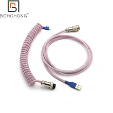 Custom Make Double Sleeved PET Coiled Spring Coiling Type C Mini Micro USB Cable for Mechanical Keyboard Cable With GX16 Aviator