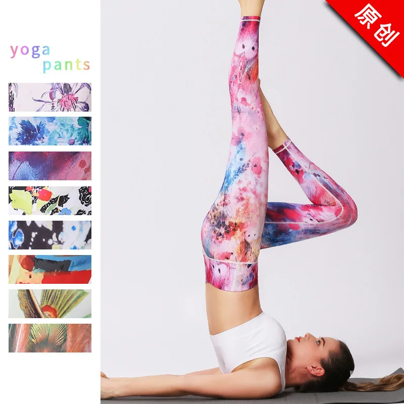 

2019 Gym Women Fitness Yoga Pants Slim High Waist Sport Leggings Elastic Romantic Printed Long Tights For Running Tummy Control