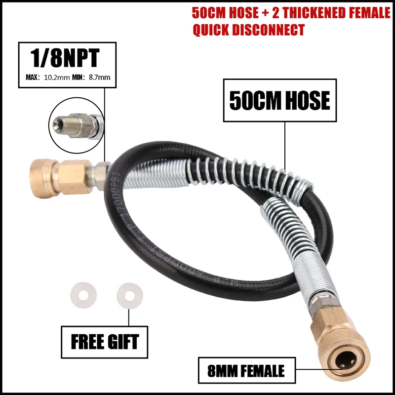 

Paintball High Pressure 50cm Long Nylon Hose 1/8NPT Thread Male Female Plug with Spring Wrapped 4500psi 300bar