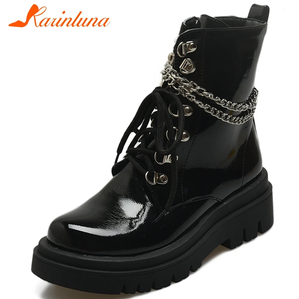 Женские ботильоны с цепочкой KARINLUNA ботинки на высоком массивном каблуке