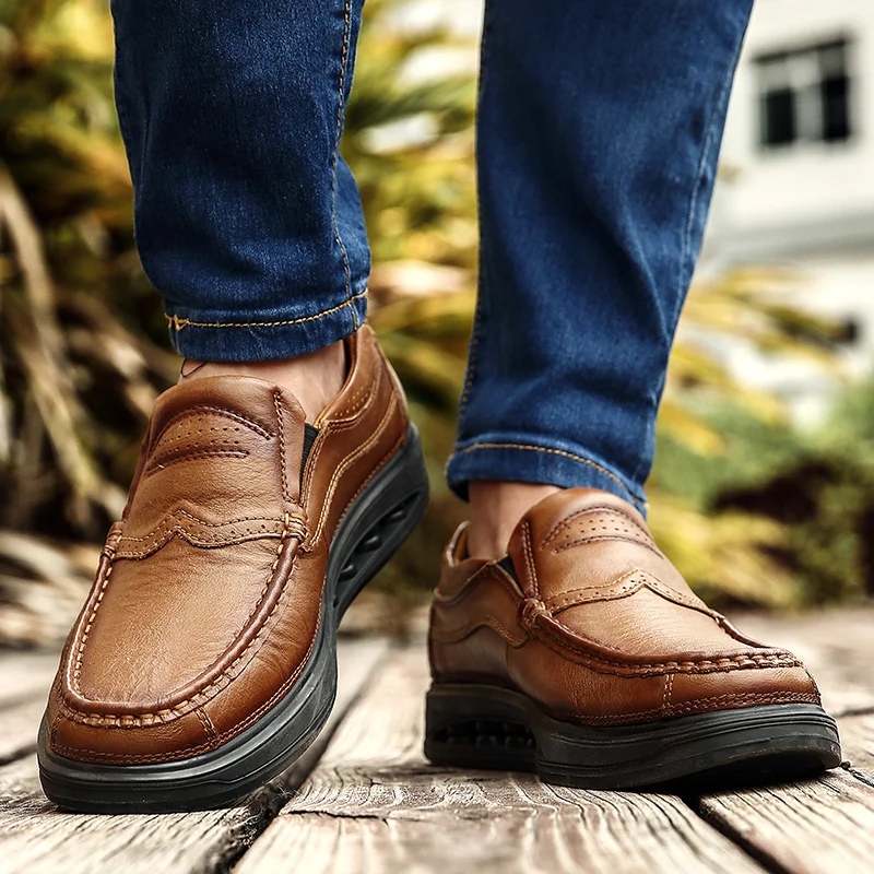 Удобные лоферы из натуральной кожи на толстой подошве мужские мокасины модные