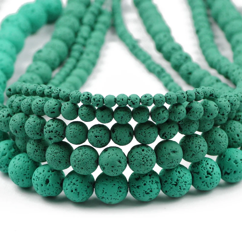 JHNBY Rubber Paint Green volcanics Lava 4/6/8/10/12MM Natural Stone Spacers Round Loose beads for Jewelry making DIY bracelets | Украшения