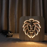 3d wooden lion lamp animal hollow out power switch button warm white lamps for bedroom home nightstand luminarias decorativas a