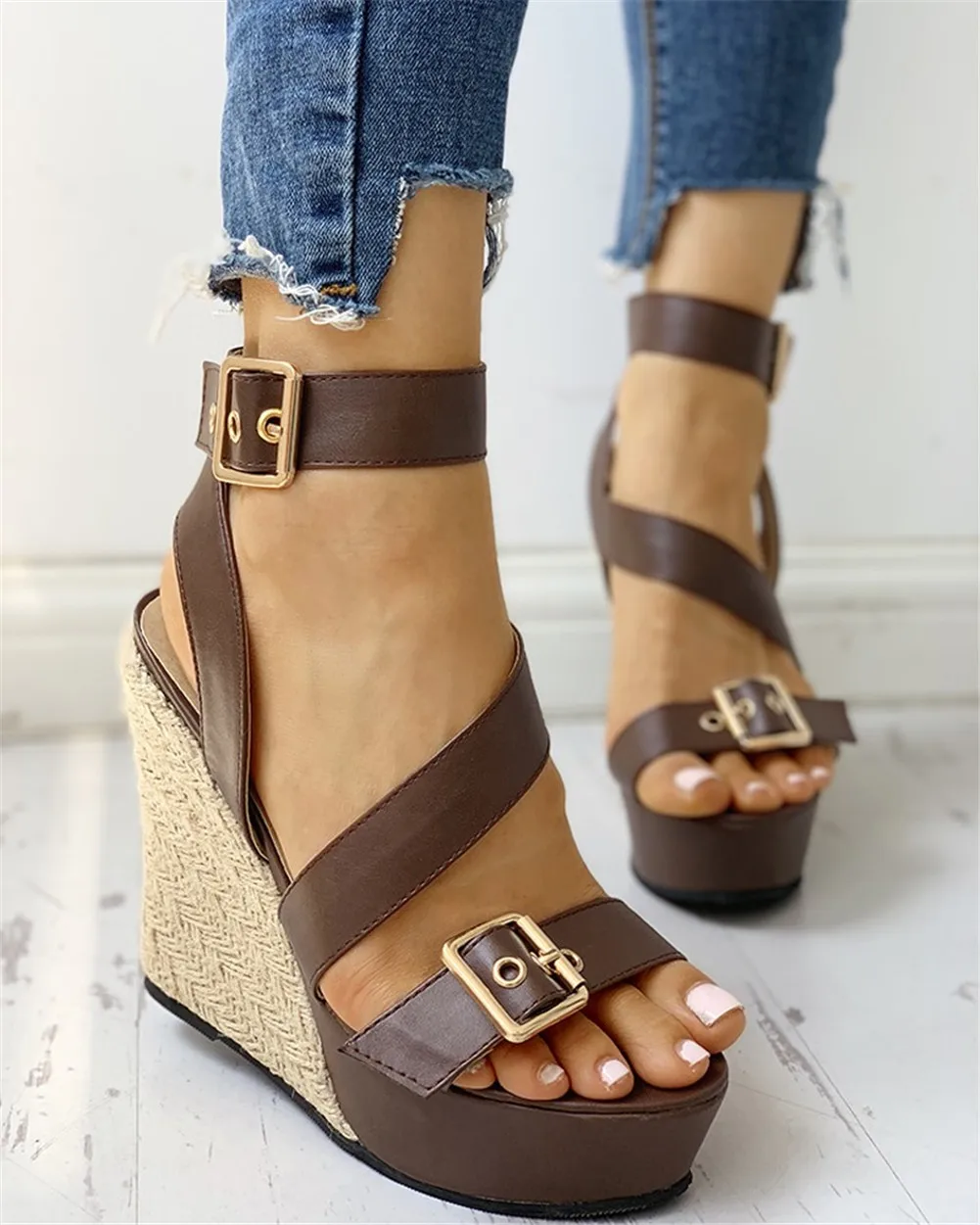 

top quality big size 43 gladiator Women Wedges Shoes 2019 Summer Sandals Woman Sexy Party Platform High Heels Shoes Woman