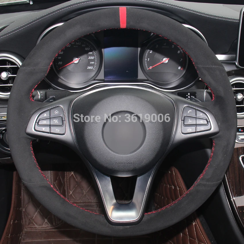 

Steering Wheel Cover for Benz C180 C200 C260 C300 B200 Car Special Hand-stitched Black Suede Covers