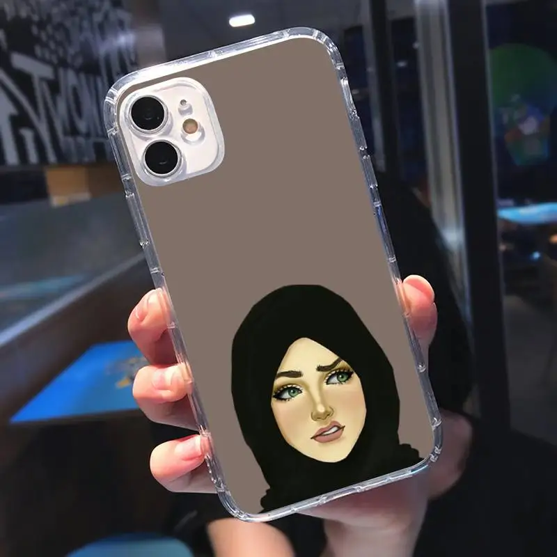 

Arabic Hijab Girl Queen Crown Phone Case Transparent soft For iphone 5 5s 5c se 6 6s 7 8 11 12 plus mini x xs xr pro max