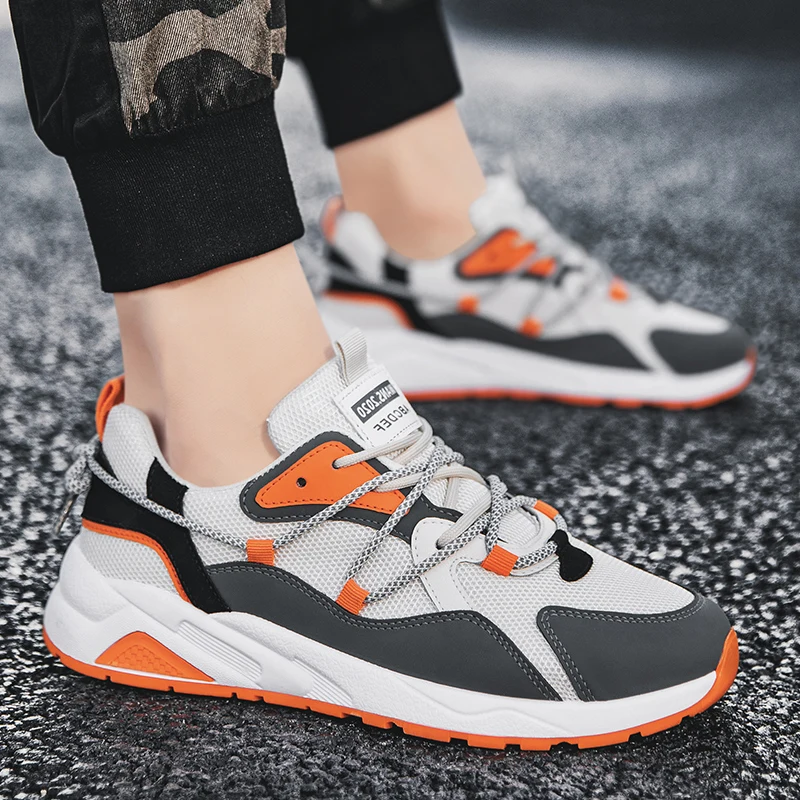 Мужские кроссовки из сетчатого материала не сужающийся книзу массивный