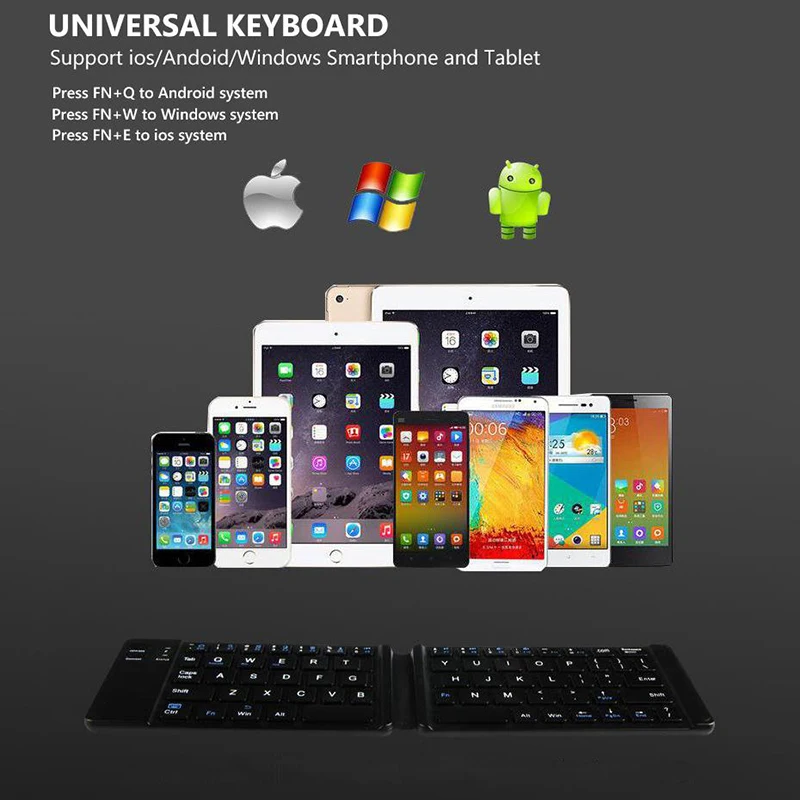 

USB Charging Mini Bluetooth Wireless Folding Keyboard Computer Mobile Phone Tablet Office Mini Keypad Black