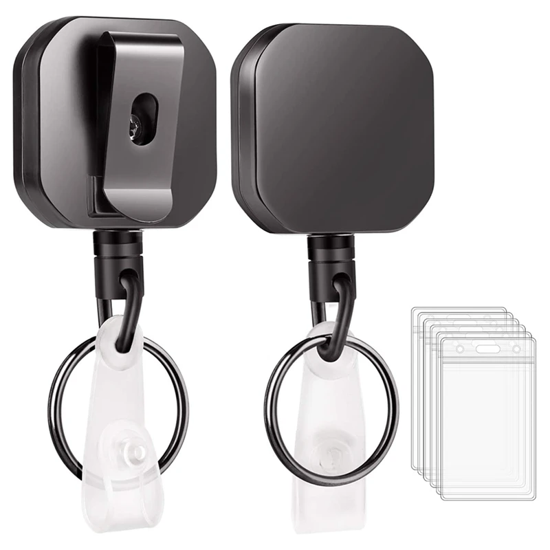

Badge Holder Reel Retractable,2Pcs Metal Heavy Duty Badge Holder with Belt Clip Key Ring and 6Pcs Plastic ID Card Holder