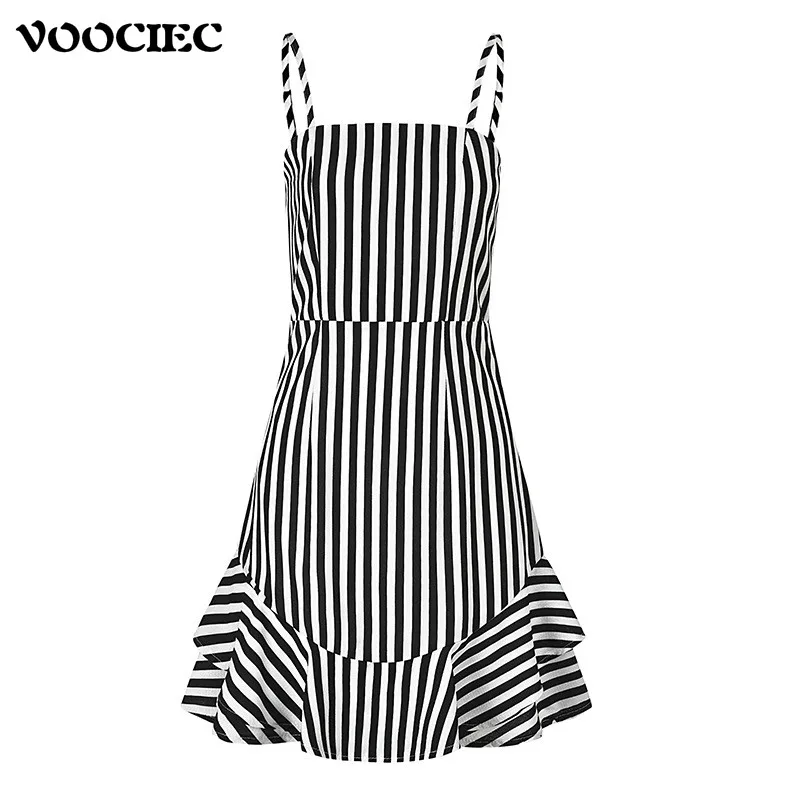 

VOOCIEC 2020 летнее Полосатое платье на бретельках сексуальное шифоновое пляжное платье с открытой спиной тонкое женское платье