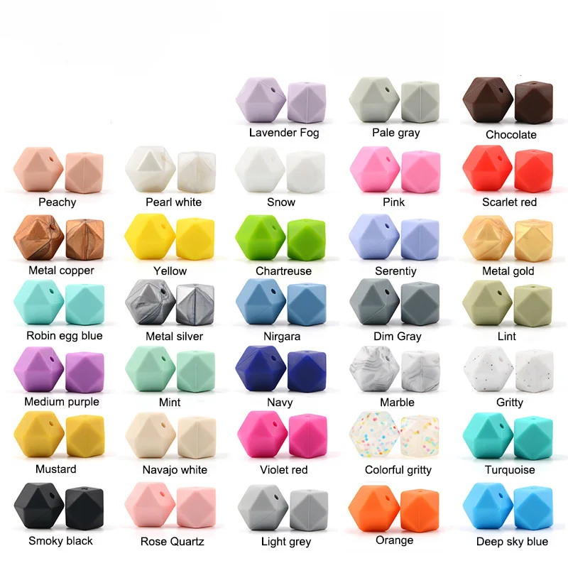 Cuentas de silicona hexagonales para dentici&oacute;n de beb&eacute;, mordedores de 17mm de grado alimenticio, collar para masticar, 15 unids/lote-3